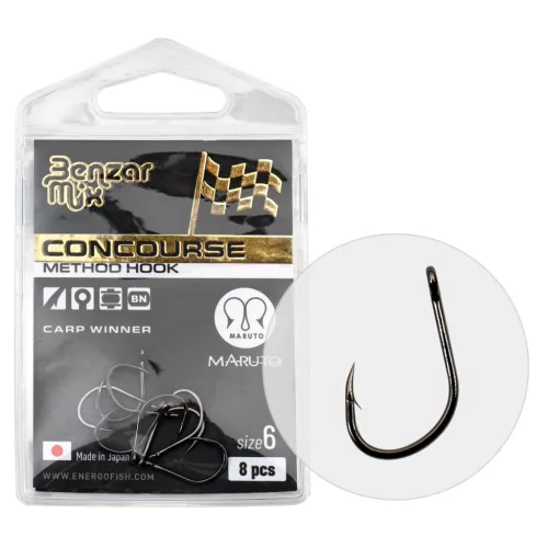 Benzár Mix Concourse method Carp Winner 6-os fekete nikkel füles szakállas horog 8 db/csomag