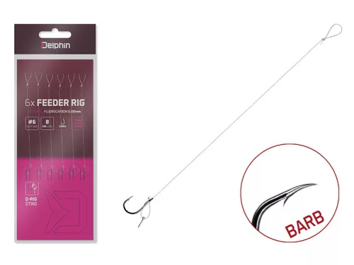 Delphin FLR D-rig 8 cm 0,22 mm Sting 7 mm 6-os szakállas előkötött horog 6 db/csomag