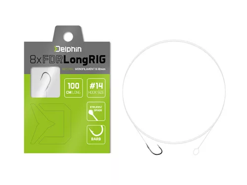 Delphin FDR LongRIG 100 cm 0,14 mm 12-es szakállas előkötött horog 8 db/csomag