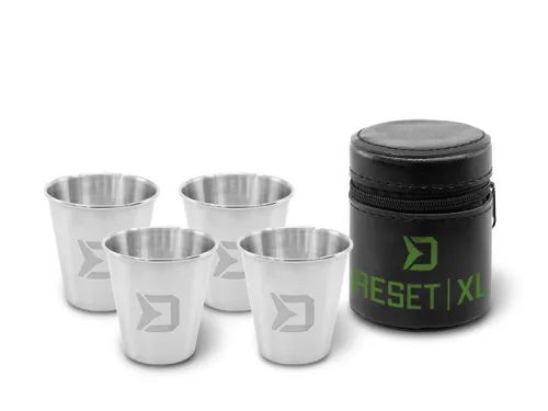 Delphin Reset XL 4v1 Rozsdamentes acél pálinkáspohár készlet 4 × 70 ml