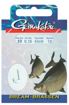 Gamakatsu Bream BKS-1310N 10-es 45 cm ezüst szakállas előkötött horog 10 db/csomag