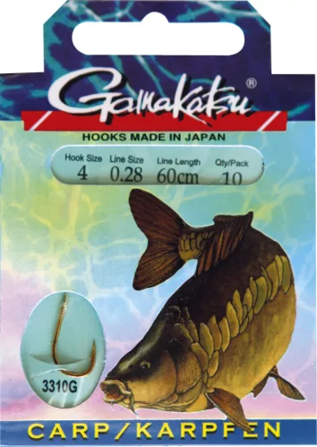 Gamakatsu Carp . BKG-3310 g 10-es 45 cm arany szakállas előkötött horog 10 db/csomag