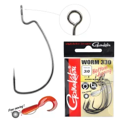   Gamakatsu Worm-330 Bottom Jigging 3/0-s fekete szakállas offset horog 5 db/csomag