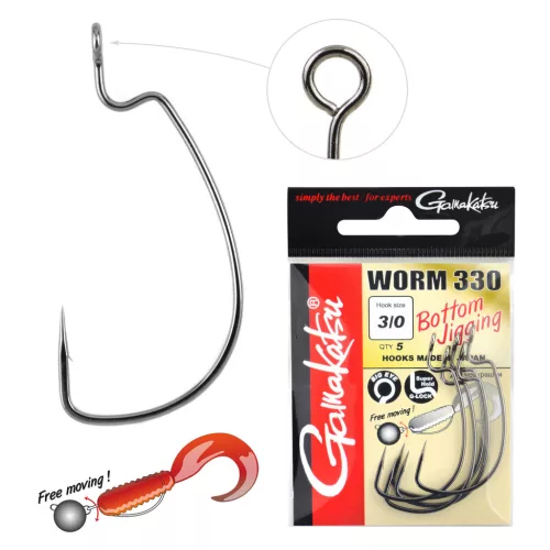 Gamakatsu Worm-330 Bottom Jigging 3/0-s fekete szakállas offset horog 5 db/csomag