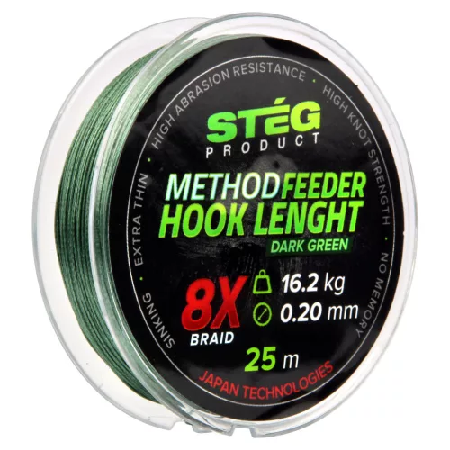 Stég Method Feeder 0,10 mm 25 m sötétzöld fonott előkezsinór