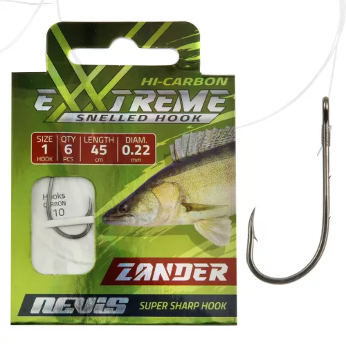 Nevis süllő 1/0-s 45 cm szakállas előkötött horog 6 db/csomag