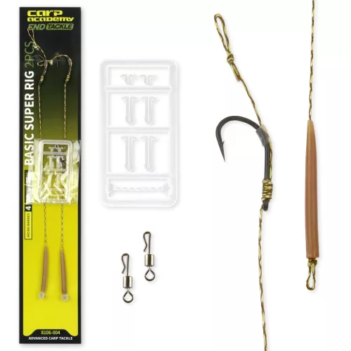 Carp Academy Basic Super 2-es 25 cm fekete szakállas előkötött horog 2 db/csomag