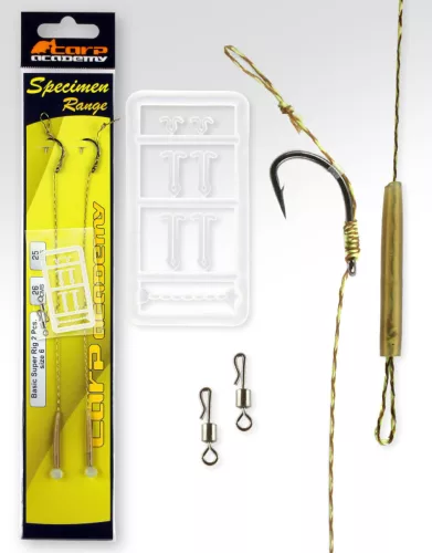 Carp Academy Basic Super 8-as 25 cm fekete szakállas előkötött horog 2 db/csomag