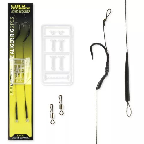Carp Academy Line Aliger Teflon 2-es 25 cm fekete szakállas előkötött horog 2 db/csomag