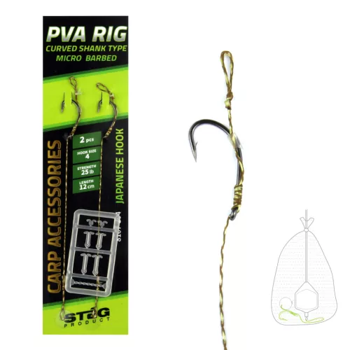 Stég PVA 12 cm 6-os fekete szakállas előkötött horog 2 db/csomag