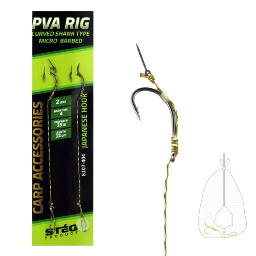 Stég PVA horogtüskével 12 cm 6-os fekete szakállas előkötött horog 2 db/csomag