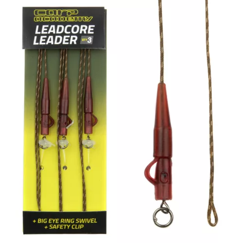 Carp Academy Leadcore Leader 35 lb 75 cm barna ólombetétes szerelék nagy karikás forgóval 3 db/csomag